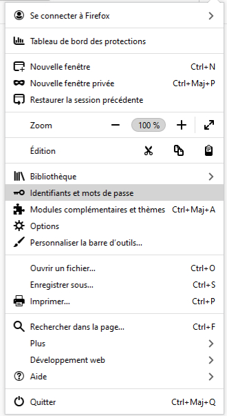 menu du navigateur Firefox